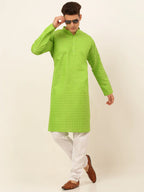 Jompers Men's Green Woven Design Kurta Pajama | Grocsy