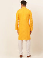 Jompers Men's Mustard Woven Design Kurta Pajama | Grocsy