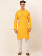 Jompers Men's Mustard Woven Design Kurta Pajama | Grocsy