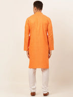 Jompers Men's Orange Woven Design Kurta Pajama | Grocsy
