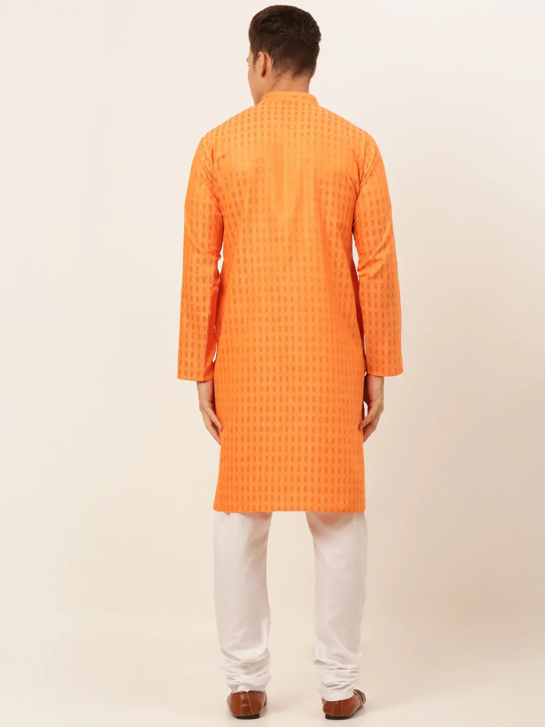 Jompers Men's Orange Woven Design Kurta Pajama | Grocsy
