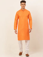 Jompers Men's Orange Woven Design Kurta Pajama | Grocsy