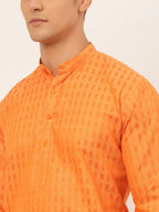 Jompers Men's Orange Woven Design Kurta Pajama | Grocsy