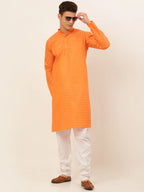 Jompers Men's Orange Woven Design Kurta Pajama | Grocsy