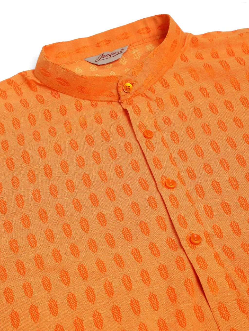 Jompers Men's Orange Woven Design Kurta Pajama | Grocsy