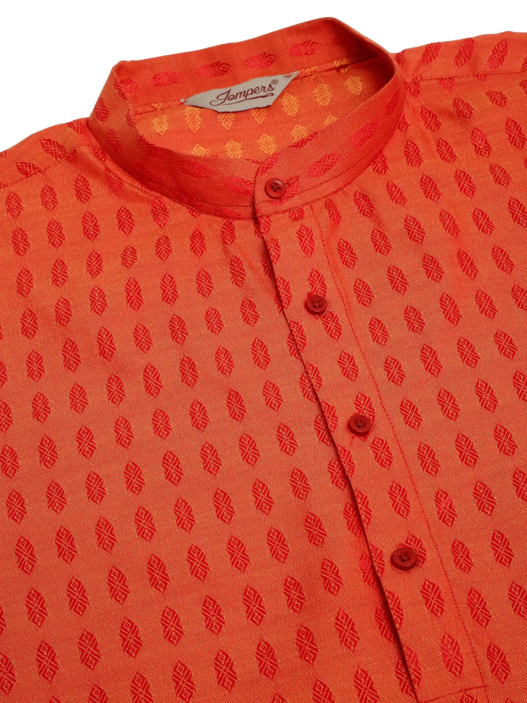 Jompers Men's Red Woven Design Kurta Pajama | Grocsy