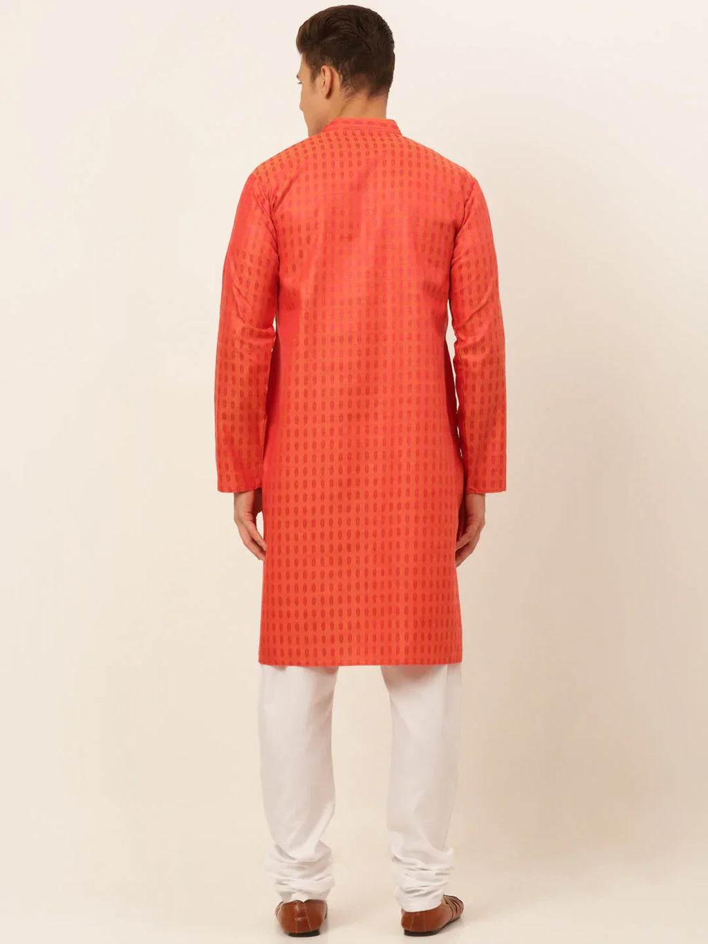 Jompers Men's Red Woven Design Kurta Pajama | Grocsy