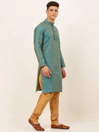 Jompers Men's Blue Embroidered Kurta Payjama Sets | Grocsy