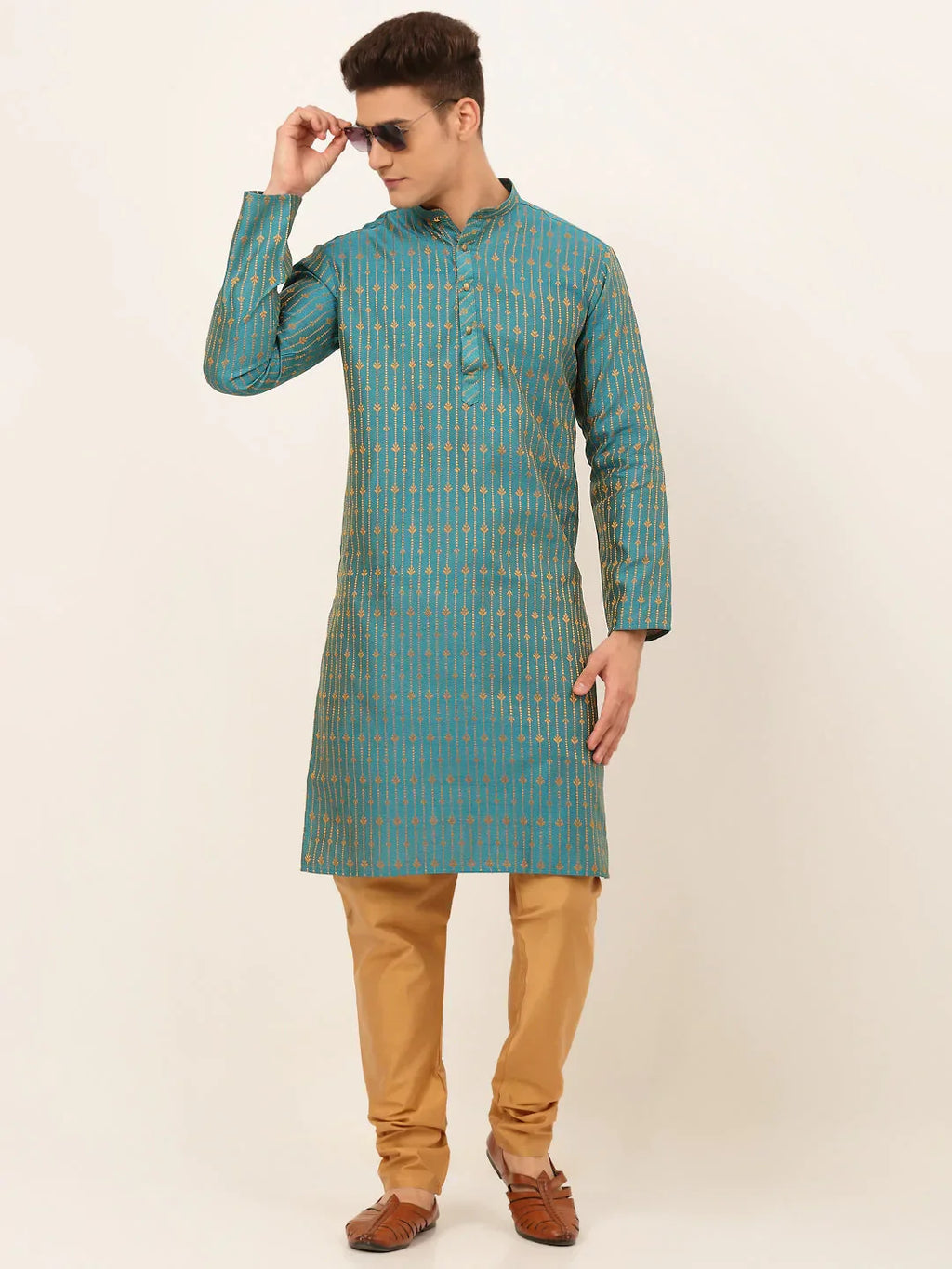 Jompers Men's Blue Embroidered Kurta Payjama Sets | Grocsy