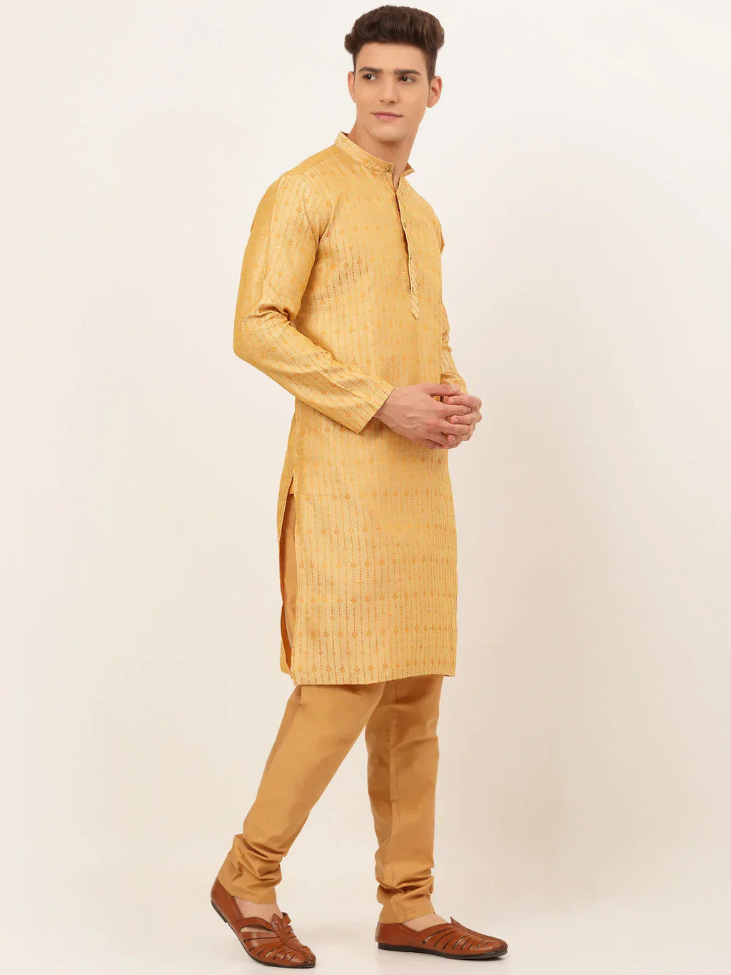 Jompers Men's Golden Embroidered Kurta Payjama Sets | Grocsy
