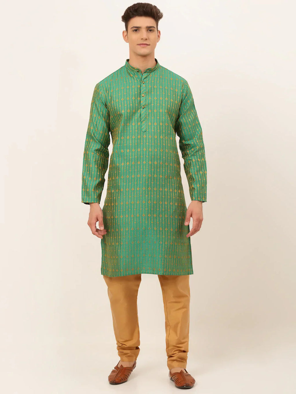 Jompers Men's Green Embroidered Kurta Payjama Sets | Grocsy