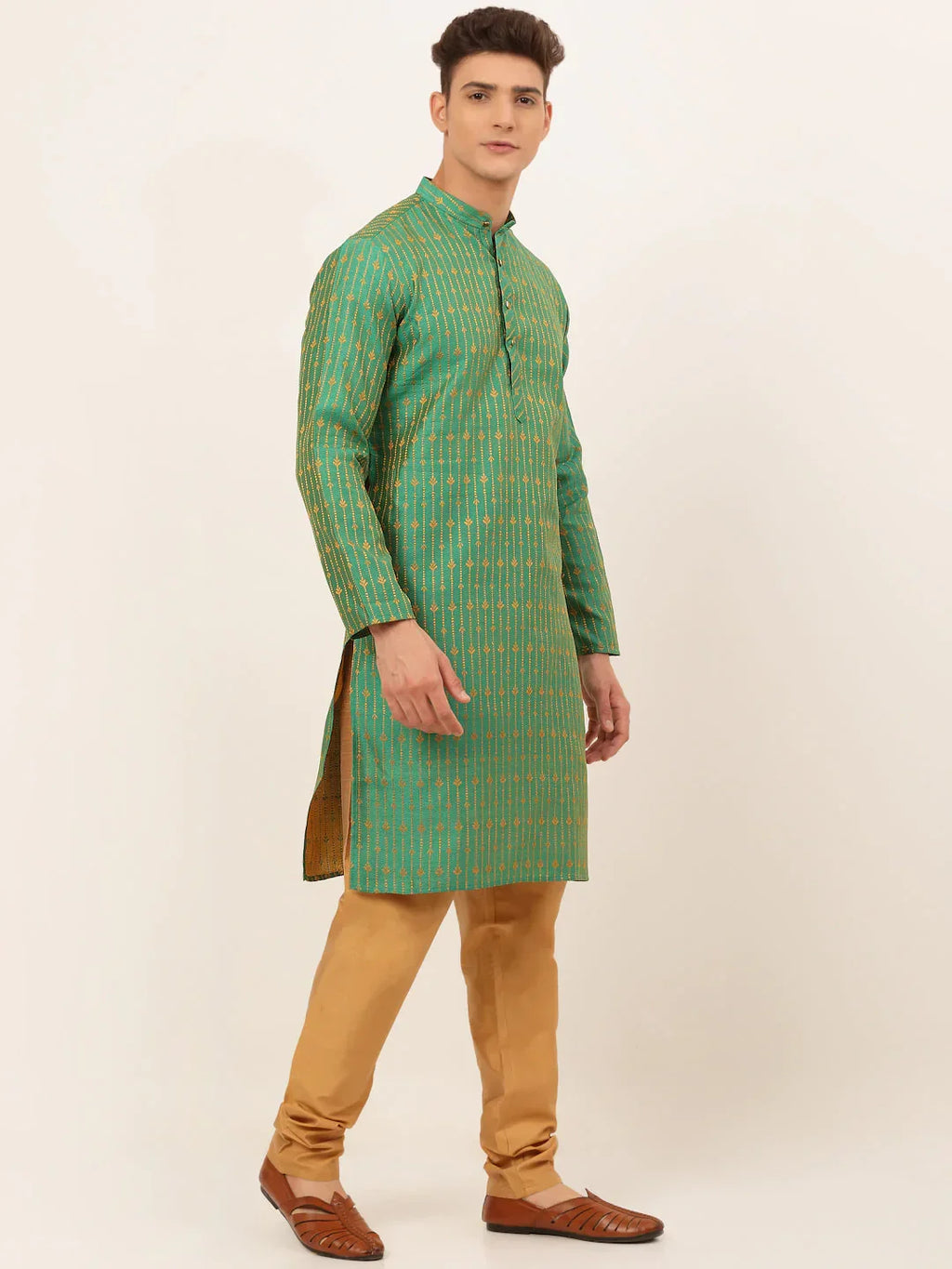 Jompers Men's Green Embroidered Kurta Payjama Sets | Grocsy