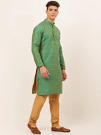 Jompers Men's Green Embroidered Kurta Payjama Sets | Grocsy