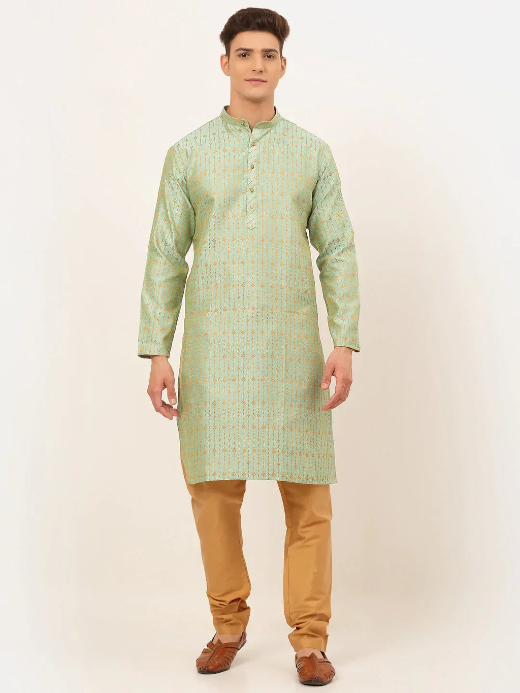 Jompers Men's Lime Green Embroidered Kurta Payjama Sets | Grocsy