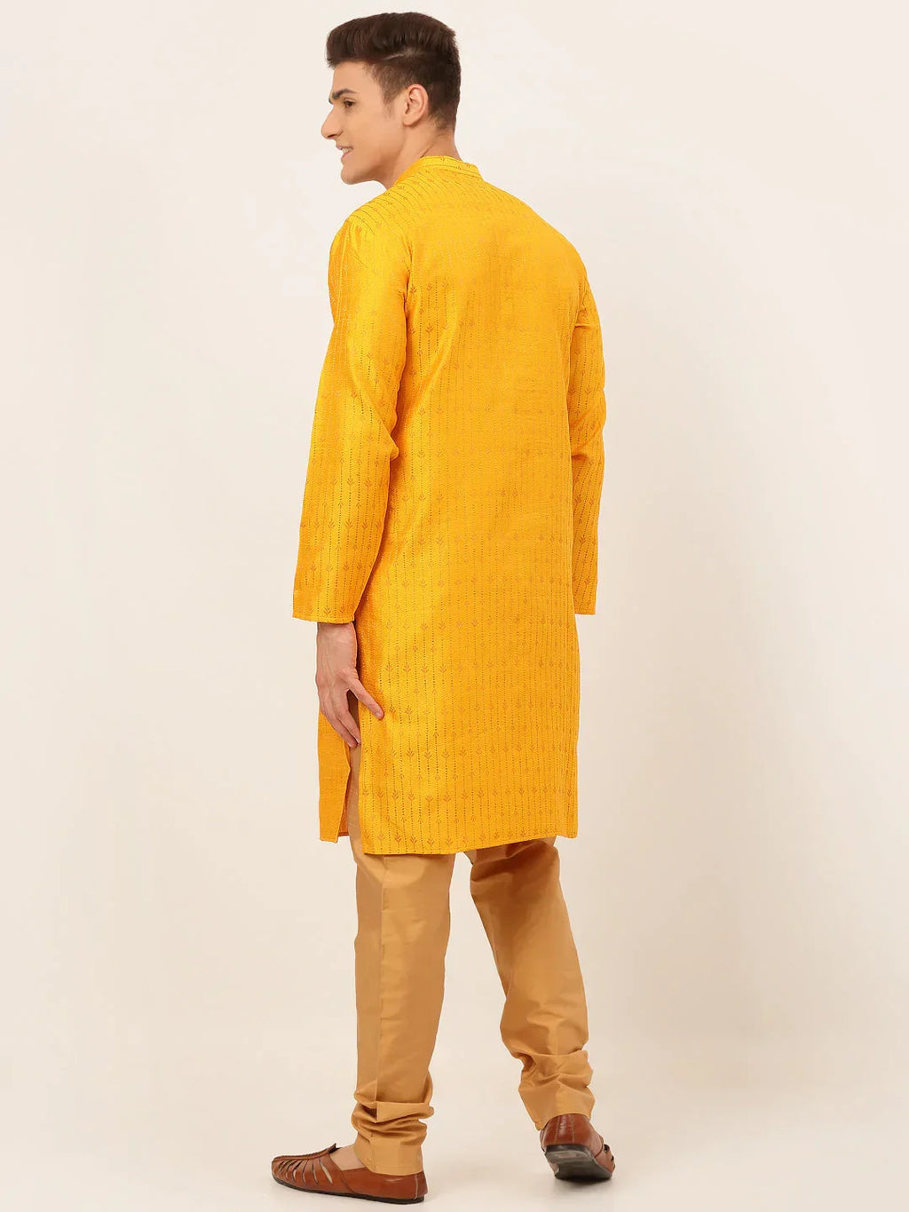 Jompers Men's Mustard Embroidered Kurta Payjama Sets | Grocsy