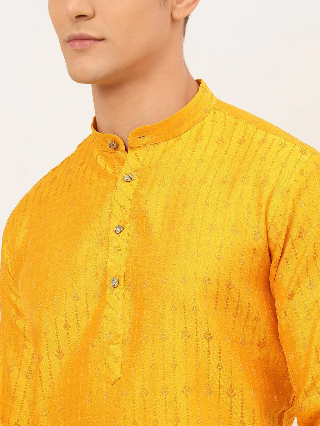 Jompers Men's Mustard Embroidered Kurta Payjama Sets | Grocsy