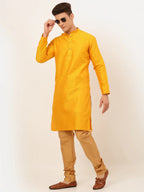 Jompers Men's Mustard Embroidered Kurta Payjama Sets | Grocsy