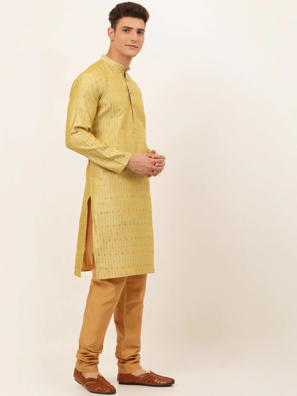 Jompers Men's Yellow Embroidered Kurta Payjama Sets | Grocsy