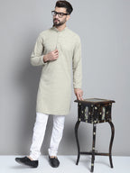 Jompers Men's Beige Chikankari Embroidered and Sequence Kurta with Churidar | Grocsy