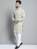 Jompers Men's Beige Chikankari Embroidered and Sequence Kurta with Churidar | Grocsy