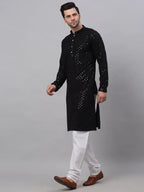 Jompers Men's Black Chikankari Embroidered and Sequence Kurta with Churidar | Grocsy