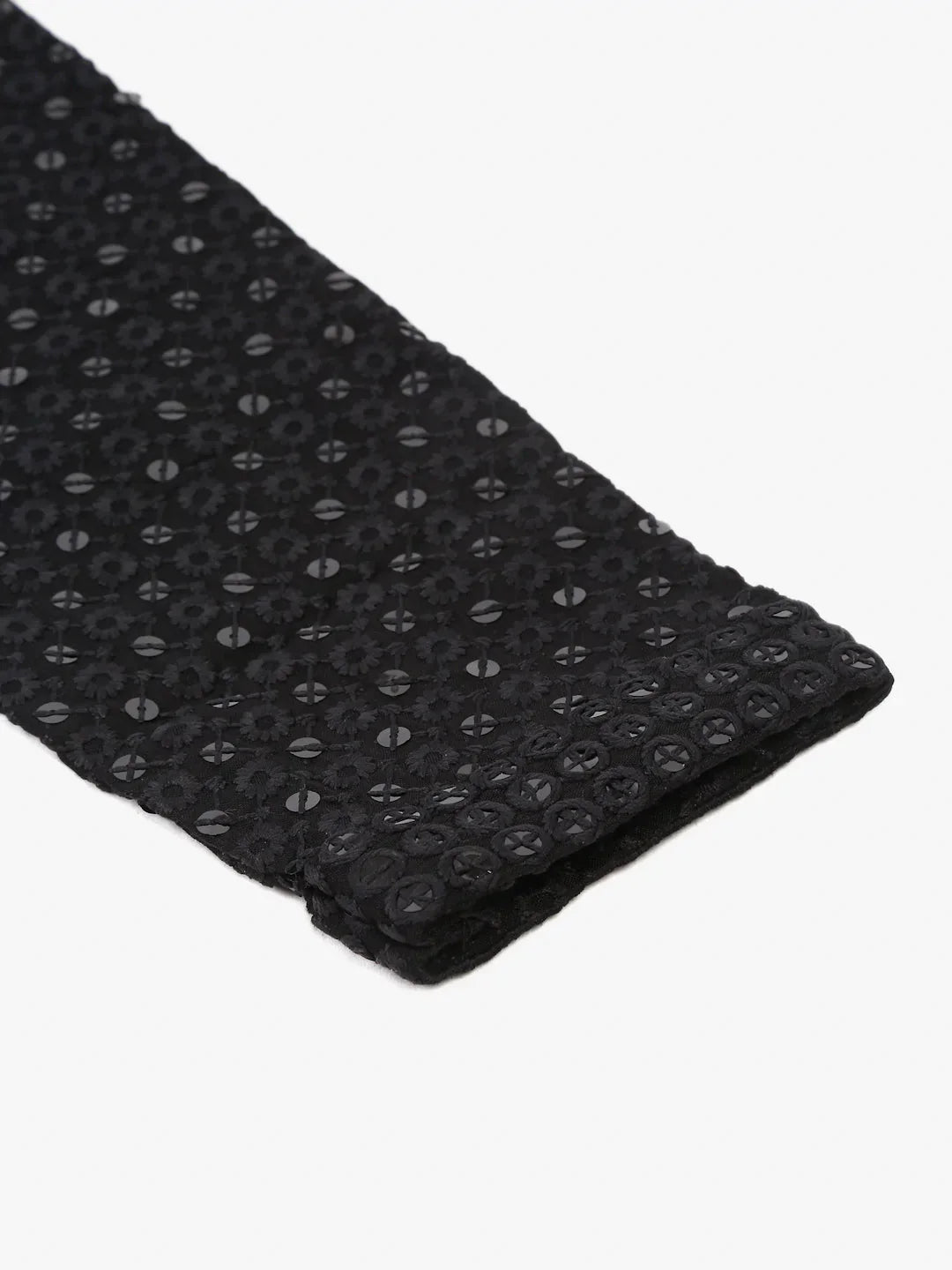 Jompers Men's Black Chikankari Embroidered and Sequence Kurta with Churidar | Grocsy