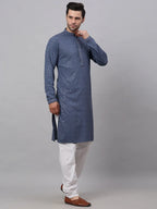 Jompers Men's Grey Chikankari Embroidered and Sequence Kurta with Churidar | Grocsy