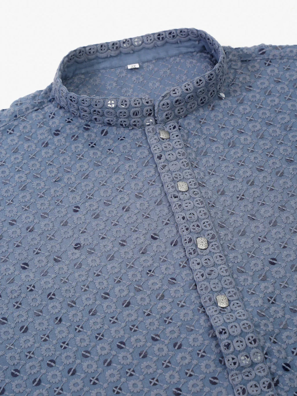 Jompers Men's Grey Chikankari Embroidered and Sequence Kurta with Churidar | Grocsy