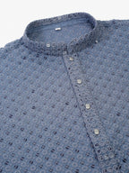 Jompers Men's Grey Chikankari Embroidered and Sequence Kurta with Churidar | Grocsy
