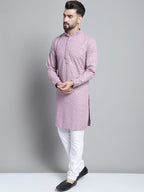 Jompers Men's Purple Chikankari Embroidered and Sequence Kurta with Churidar | Grocsy