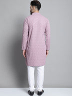 Jompers Men's Purple Chikankari Embroidered and Sequence Kurta with Churidar | Grocsy