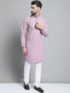 Jompers Men's Purple Chikankari Embroidered and Sequence Kurta with Churidar | Grocsy