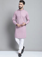 Jompers Men's Purple Chikankari Embroidered and Sequence Kurta with Churidar | Grocsy