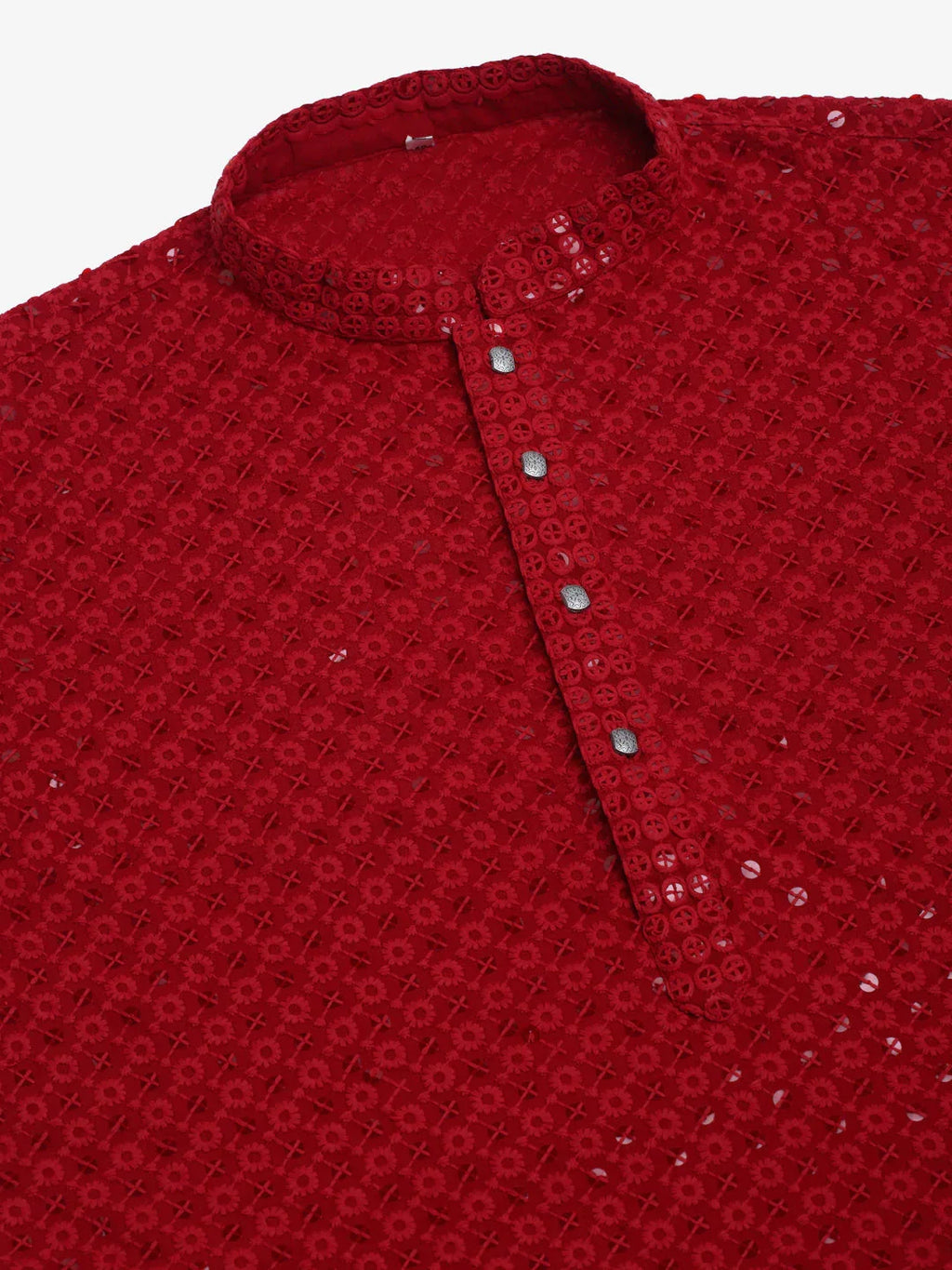 Jompers Men's Maroon Chikankari Embroidered and Sequence Kurta with Churidar | Grocsy