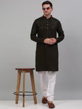 Jompers Men's Mehndi Green Chikankari Embroidered and Sequence Kurta with Churidar | Grocsy