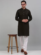 Jompers Men's Mehndi Green Chikankari Embroidered and Sequence Kurta with Churidar | Grocsy