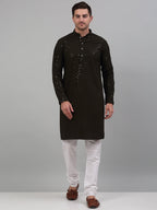 Jompers Men's Mehndi Green Chikankari Embroidered and Sequence Kurta with Churidar | Grocsy