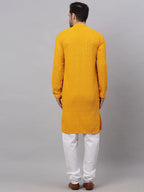Jompers Men's Mustard Chikankari Embroidered and Sequence Kurta with Churidar | Grocsy