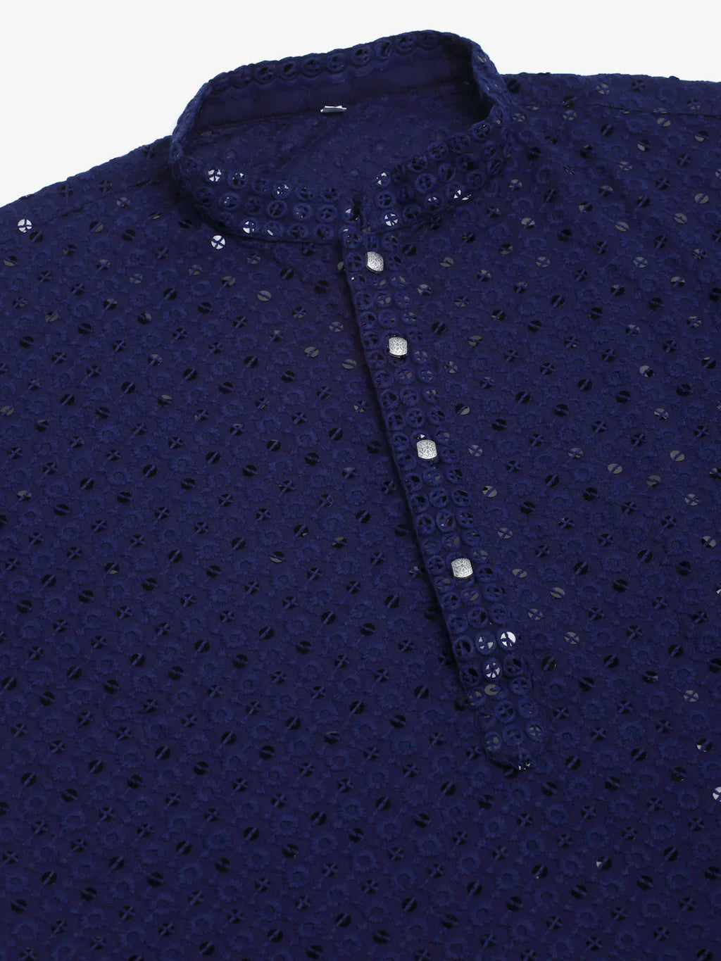 Jompers Men's Navy Blue Chikankari Embroidered and Sequence Kurta with Churidar | Grocsy