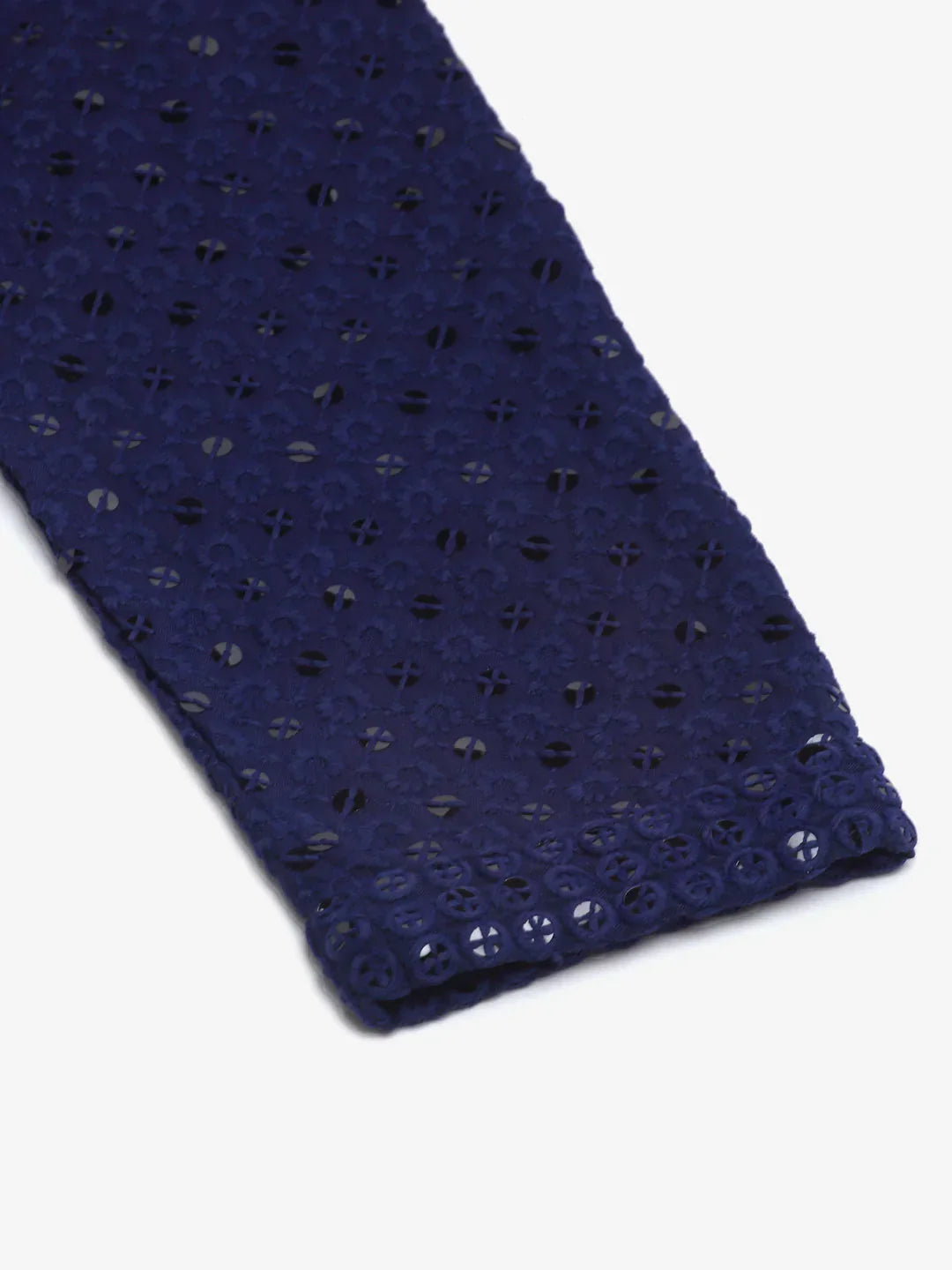 Jompers Men's Navy Blue Chikankari Embroidered and Sequence Kurta with Churidar | Grocsy