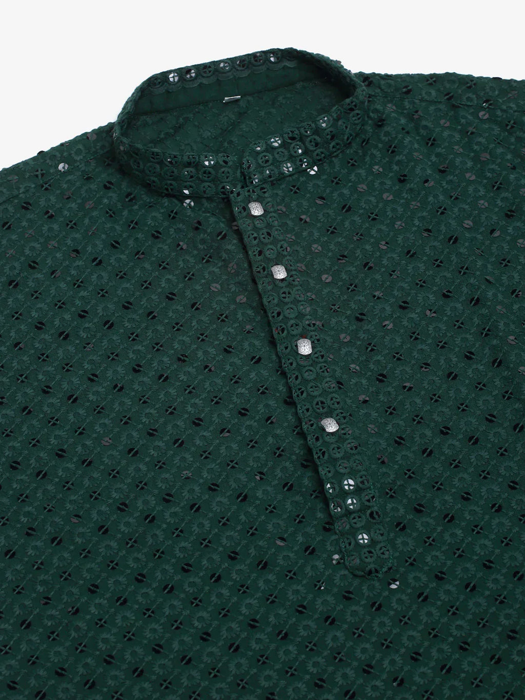 Jompers Men's Olive Green Chikankari Embroidered and Sequence Kurta with Churidar | Grocsy