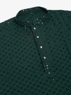 Jompers Men's Olive Green Chikankari Embroidered and Sequence Kurta with Churidar | Grocsy