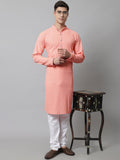 Jompers Men's Peach Chikankari Embroidered and Sequence Kurta with Churidar | Grocsy