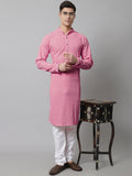 Jompers Men's Pink Chikankari Embroidered and Sequence Kurta with Churidar | Grocsy