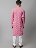 Jompers Men's Pink Chikankari Embroidered and Sequence Kurta with Churidar | Grocsy