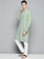 Jompers Men's Pista Green Chikankari Embroidered and Sequence Kurta with Churidar | Grocsy