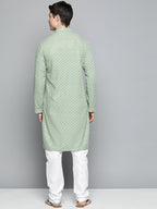Jompers Men's Green Chikankari Embroidered and Sequence Kurta with Churidar | Grocsy