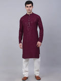 Jompers Men's Purple Chikankari Embroidered and Sequence Kurta with Churidar | Grocsy