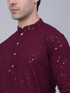 Jompers Men's Purple Chikankari Embroidered and Sequence Kurta with Churidar | Grocsy