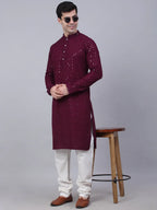 Jompers Men's Purple Chikankari Embroidered and Sequence Kurta with Churidar | Grocsy